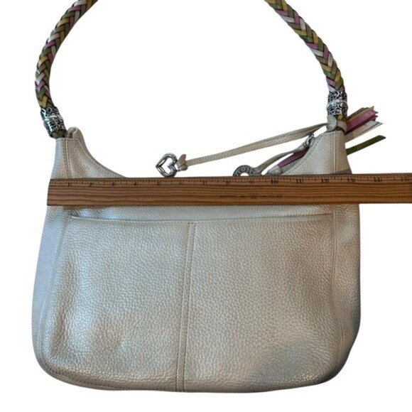 Brighton Barbados Pebbled Leather Handbag Purse Hobo Zip Top Ivory Pearl Multi - Picture 12 of 15